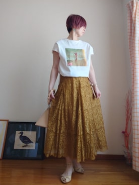 「MEDE19F（メデジュウキュウ）のアイテム（トップス）」を使った、あきやっこさん（レディース・160cm）の春コーディネート