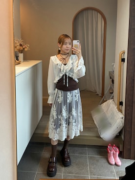 「古着のアイテム（スカート、ホワイト系）」を使った、𝘻𝘬𝘮さん（レディース・158cm）の夏コーディネート