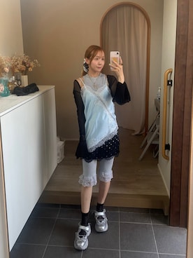 「古着のアイテム（スカート、ブラック系）」を使った、𝘻𝘬𝘮さん（レディース・158cm）の夏コーディネート