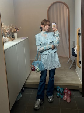 「poppyのアイテム（Tシャツ/カットソー、ホワイト系）」を使った、𝘻𝘬𝘮さん（レディース・158cm）の夏コーディネート