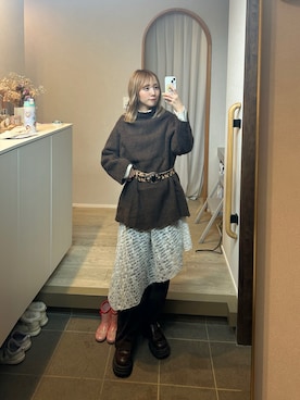 「SHEINのアイテム（ベルト、ブラック系）」を使った、𝘻𝘬𝘮さん（レディース・158cm）の春コーディネート
