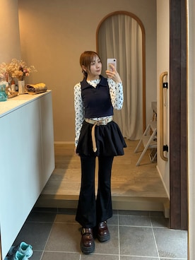 「SHEINのアイテム（スカート、ブラック系）」を使った、𝘻𝘬𝘮さん（レディース・158cm）の夏コーディネート