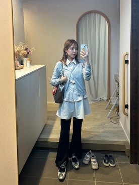 「UNIQLO（ユニクロ）のアイテム（カーディガン/ボレロ、グレー系）」を使った、𝘻𝘬𝘮さん（レディース・158cm）の春コーディネート