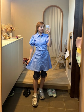 「SHEINのアイテム（その他パンツ、グレー系）」を使った、𝘻𝘬𝘮さん（レディース・158cm）の夏コーディネート