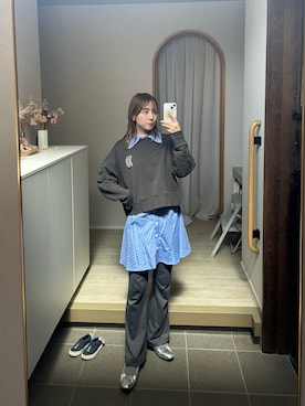 「古着のアイテム（スウェット、グレー系）」を使った、𝘻𝘬𝘮さん（レディース・158cm）の春コーディネート