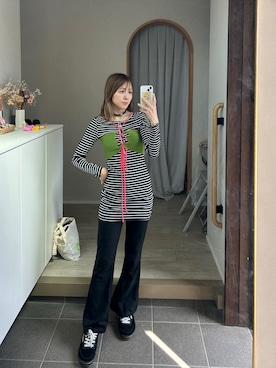 「Reebok（リーボック）のアイテム（スニーカー、ブラック系）」を使った、𝘻𝘬𝘮さん（レディース・158cm）の春コーディネート