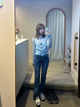 「UNIQLO（ユニクロ）のアイテム（Tシャツ/カットソー、グレー系）」を使った、𝘻𝘬𝘮さん（レディース・158cm）の春コーディネート