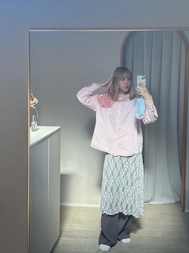 「アイテム（シャツ/ブラウス、ピンク系）」を使った、ᶻᵏⁿさん（レディース・158cm）の秋コーディネート