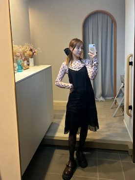 「古着のアイテム（ワンピース、ブラック系）」を使った、𝘻𝘬𝘮さん（レディース・158cm）の夏コーディネート