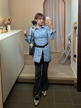「JINS（ジンズ）のアイテム（サングラス、ブラウン系）」を使った、𝘻𝘬𝘮さん（レディース・158cm）の春コーディネート