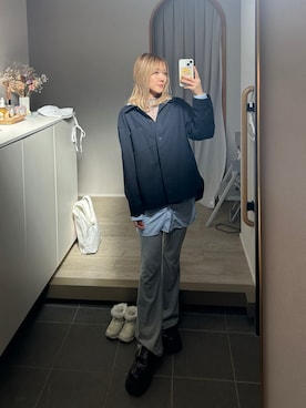 「MUSINSA（ムシンサ）のアイテム（ハット、ホワイト系）」を使った、𝘻𝘬𝘮さん（レディース・158cm）の春コーディネート