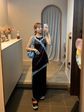 「古着のアイテム（ワンピース、ブラック系）」を使った、𝘻𝘬𝘮さん（レディース・158cm）の夏コーディネート