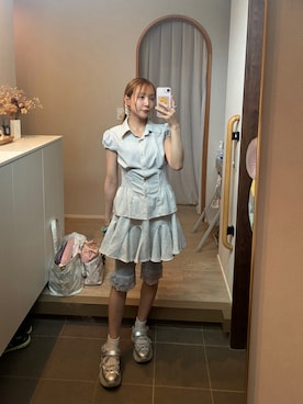 「SHEINのアイテム（その他パンツ、グレー系）」を使った、𝘻𝘬𝘮さん（レディース・158cm）の夏コーディネート