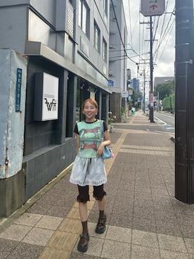 「古着のアイテム（スカート、ホワイト系）」を使った、𝘻𝘬𝘮さん（レディース・158cm）の夏コーディネート