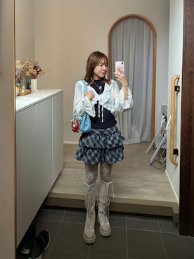 「Avail（アベイル）のアイテム（スカート、ブルー系）」を使った、𝘻𝘬𝘮さん（レディース・158cm）の春コーディネート