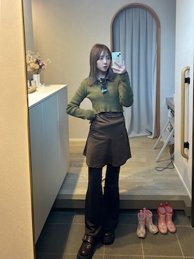 「JINS（ジンズ）のアイテム（サングラス、ブラウン系）」を使った、𝘻𝘬𝘮さん（レディース・158cm）の春コーディネート