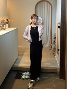 「SHEINのアイテム（ワンピース、ブラック系）」を使った、𝘻𝘬𝘮さん（レディース・158cm）の夏コーディネート