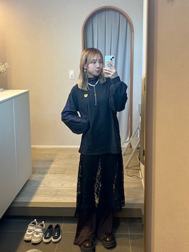 「JEANASIS（ジーナシス）のアイテム（Tシャツ/カットソー、ブラック系）」を使った、𝘻𝘬𝘮さん（レディース・158cm）の春コーディネート