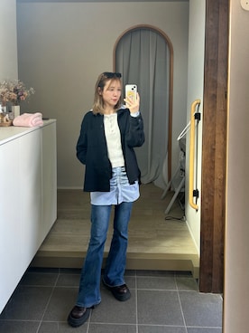 「JINS（ジンズ）のアイテム（サングラス、ブラウン系）」を使った、𝘻𝘬𝘮さん（レディース・158cm）の春コーディネート