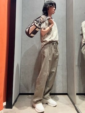 「ARMANI EXCHANGE（アルマーニエクスチェンジ）の【A|X アルマーニ エクスチェンジ】IA オールオーバーリーフプリント 半袖ポロシャツ/REGULAR（ポロシャツ、その他）」を使った、mochimochi.Hさん（メンズ・183cm）の春コーディネート
