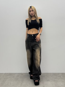 「EMODA（エモダ）のアイテム（サンダル）」を使った、本田祐美絵さん（レディース・154cm）の夏コーディネート