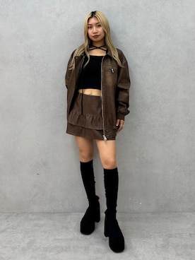 「EMODA（エモダ）のバルキープランプフィットブーツ（ブーツ）」を使った、本田祐美絵さん（レディース・154cm）の秋コーディネート