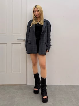 「EMODA（エモダ）のアイテム（ジャケット/アウター）」を使った、本田祐美絵さん（レディース・154cm）の春コーディネート