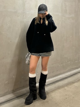 「EMODA（エモダ）のアイテム（キャップ）」を使った、本田祐美絵さん（レディース・154cm）の冬コーディネート