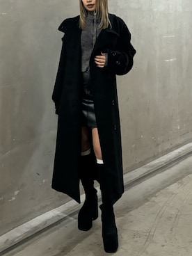 「EMODA（エモダ）のアイテム（その他アウター）」を使った、本田祐美絵さん（レディース・154cm）の冬コーディネート