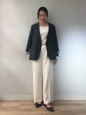 「アイテム（ノーカラージャケット）」を使った、TOYODAさん（レディース・163cm）の秋コーディネート