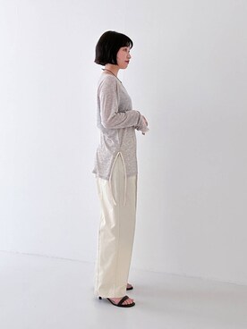 「LAATO（ラート）のpiping sheer tee（Tシャツ/カットソー）」を使った、miyuさん（レディース・156cm）の冬コーディネート