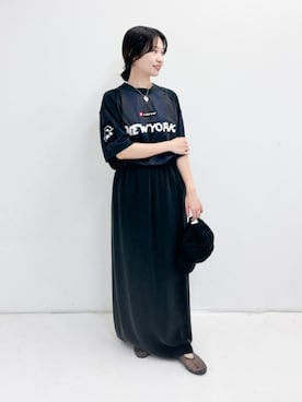 「RODE SKO（ロデスコ）のクリアカラーフラットシューズ（バレエシューズ、ブラック系）」を使った、miyuさん（レディース・157cm）の夏コーディネート