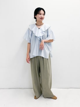 「RODE SKO（ロデスコ）の『MADE IN JAPAN』 スクエアメッシュフラットシューズ（バレエシューズ、ベージュ系）」を使った、miyuさん（レディース・157cm）の夏コーディネート