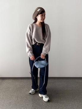 「冬の差し色コーデ」｜「アイテム（バッグ）」を使った、miyuさん（レディース・156cm）の冬コーディネート