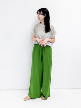 「ITEMS URBANRESEARCH（アイテムズ アーバンリサーチ）の『Sサイズあり/洗濯可』リネンレーヨンワイドパンツ（その他パンツ）」を使った、miyuさん（レディース・157cm）の夏コーディネート