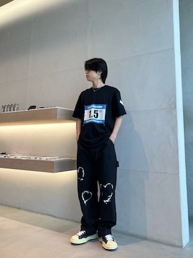 「ALMOSTBLACK（オールモストブラック）のアイテム」を使った、中田力斗さん（メンズ・169cm）の夏コーディネート