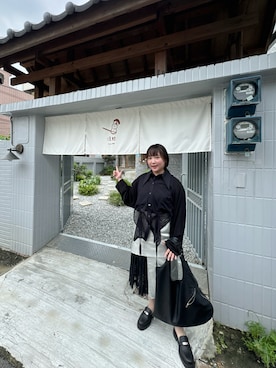 「AMxPM のアイテム（シャツ/ブラウス、ブラック系）」を使った、Cieloさん（レディース・154cm）の夏コーディネート