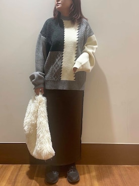 「クルーネックニット」｜うみさん（レディース・162cm）の冬コーディネート