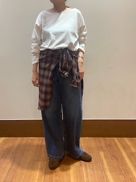 「ITEMS URBANRESEARCH（アイテムズ アーバンリサーチ）の起毛チェックルーズシャツ（シャツ/ブラウス）」を使った、うみさん（レディース・162cm）の秋コーディネート