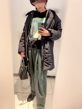 「スウェットギャザーパンツ」｜「アイテム（ジャケット/アウター）」を使った、hooさん（レディース・163cm）の冬コーディネート