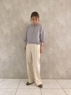 「ショート丈トップス」｜「アイテム（スリッポン）」を使った、よしかわさん（レディース・151cm）の夏コーディネート