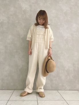 「POU DOU DOU（プードゥドゥ）のアイテム（サロペット/オーバーオール）」を使った、よしかわさん（レディース・151cm）の夏コーディネート