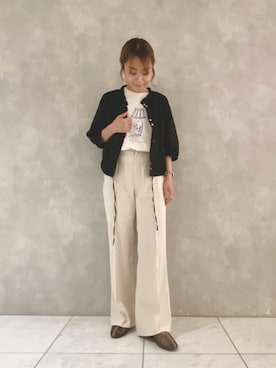 「ショート丈トップス」｜「アイテム（スリッポン）」を使った、よしかわさん（レディース・151cm）の夏コーディネート