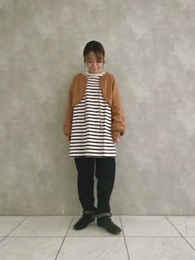 「アイテム（カーディガン/ボレロ、オレンジ系）」を使った、よしかわさん（レディース・151cm）の秋コーディネート