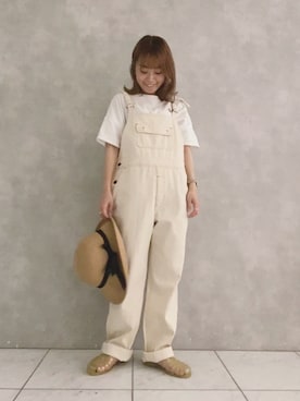 「POU DOU DOU（プードゥドゥ）のアイテム（サロペット/オーバーオール）」を使った、よしかわさん（レディース・151cm）の夏コーディネート