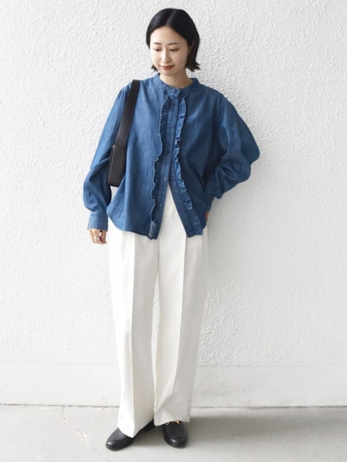 セール】【WEB限定】〈洗濯機可能〉ライトオンス フリル デニム シャツ