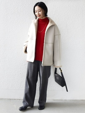 「アイテム（ムートンコート）」を使った、FUJITAさん（レディース・159cm）の冬コーディネート