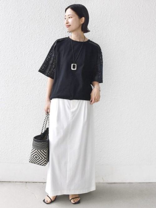 WEB限定】〈手洗い可能〉レース コンビ ショート スリーブ カットソー