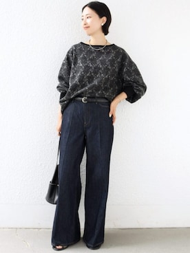 「upperhights（アッパーハイツ）の【SHIPS別注】upper hights: THE SISTER MIDRISE（デニムパンツ、ブルー系）」を使った、FUJITAさん（レディース・159cm）の秋コーディネート