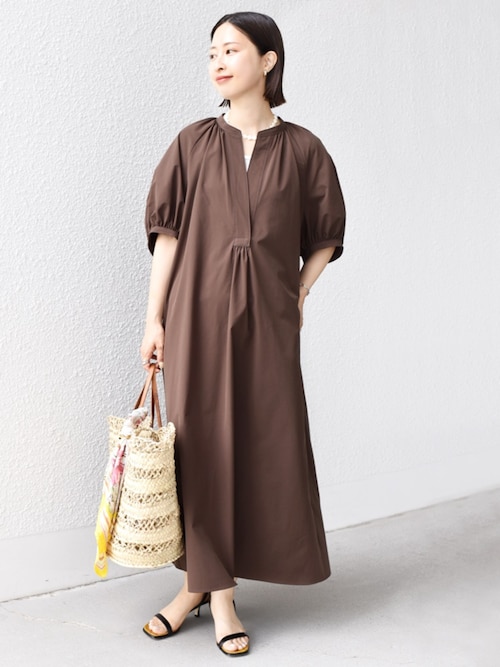 憧れの 接触冷感 / 撥水加工〉TEX BRID(R)タフタ ギャザー ワンピース ワンピース